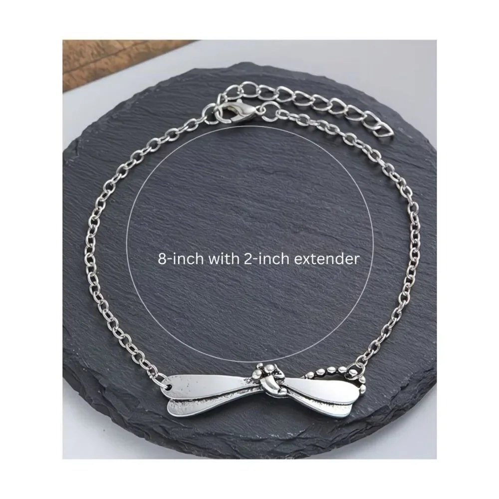 NWT Silver-Plate Dragonfly Bracelet-Anklet Chain Vintage Bohemian Nature Jewelry